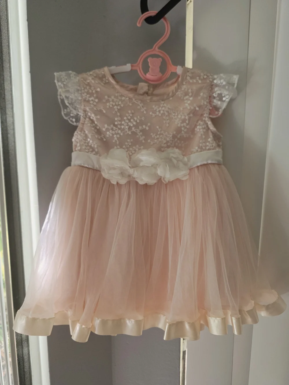 SHEIN Blush Pink Floral Embroidered Tulle Dress for Girls